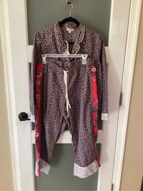 LOVE by GAP Blk Floral Button Front Pajama Set -L- beautiful side panel - cotton